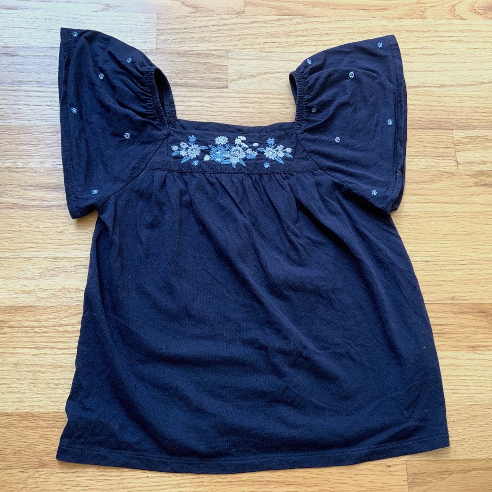 Navy blue  boho embroidered flutter swing top